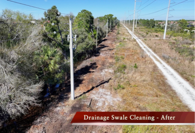 Cleaned drainage swale maintained by ACI