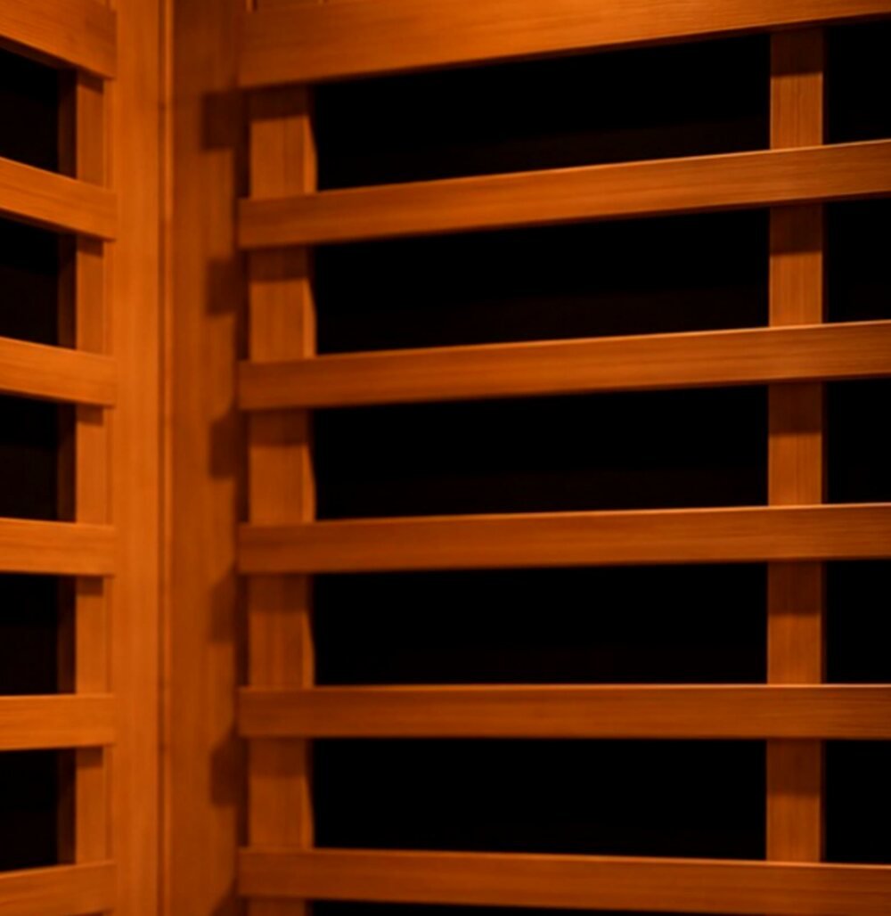 Warm cedar interior of the infrared sauna